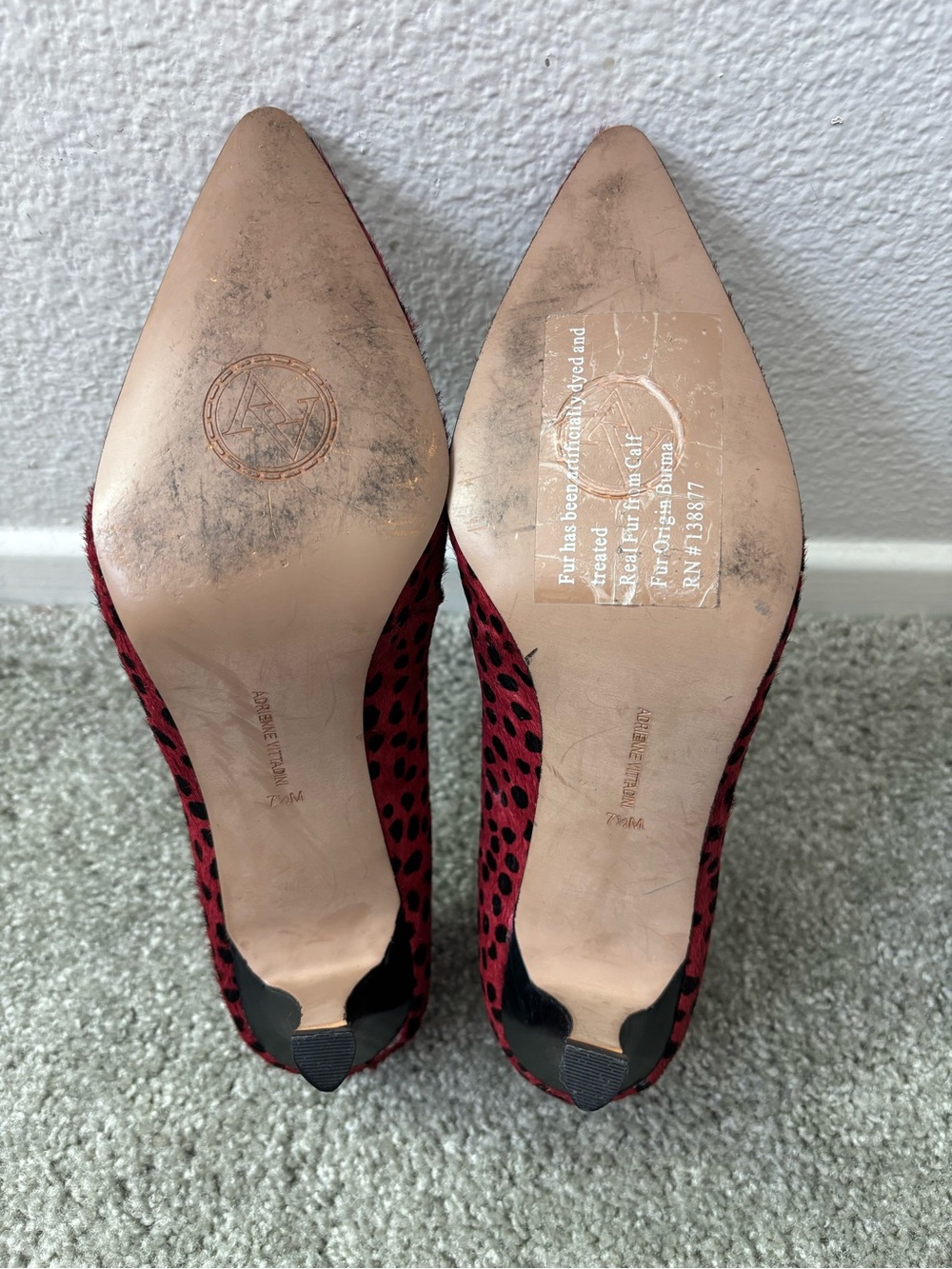 Adrienne Vittadini Calf Hair Pointed Toe Pumps 7.5 Magenta Leopard Heels - Picture 7 of 9